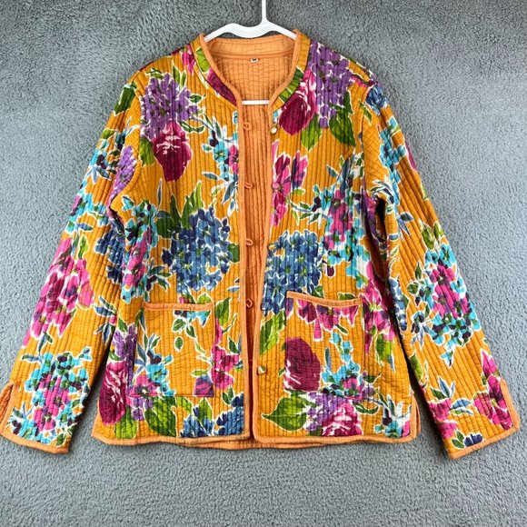 unknown Jackets & Blazers - Vintage 90s Floral Quilted Jacket  Blazer Gold  Boho Sz 44 or M